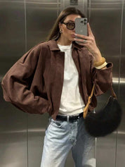 Lara | Suede Bomber Jacket