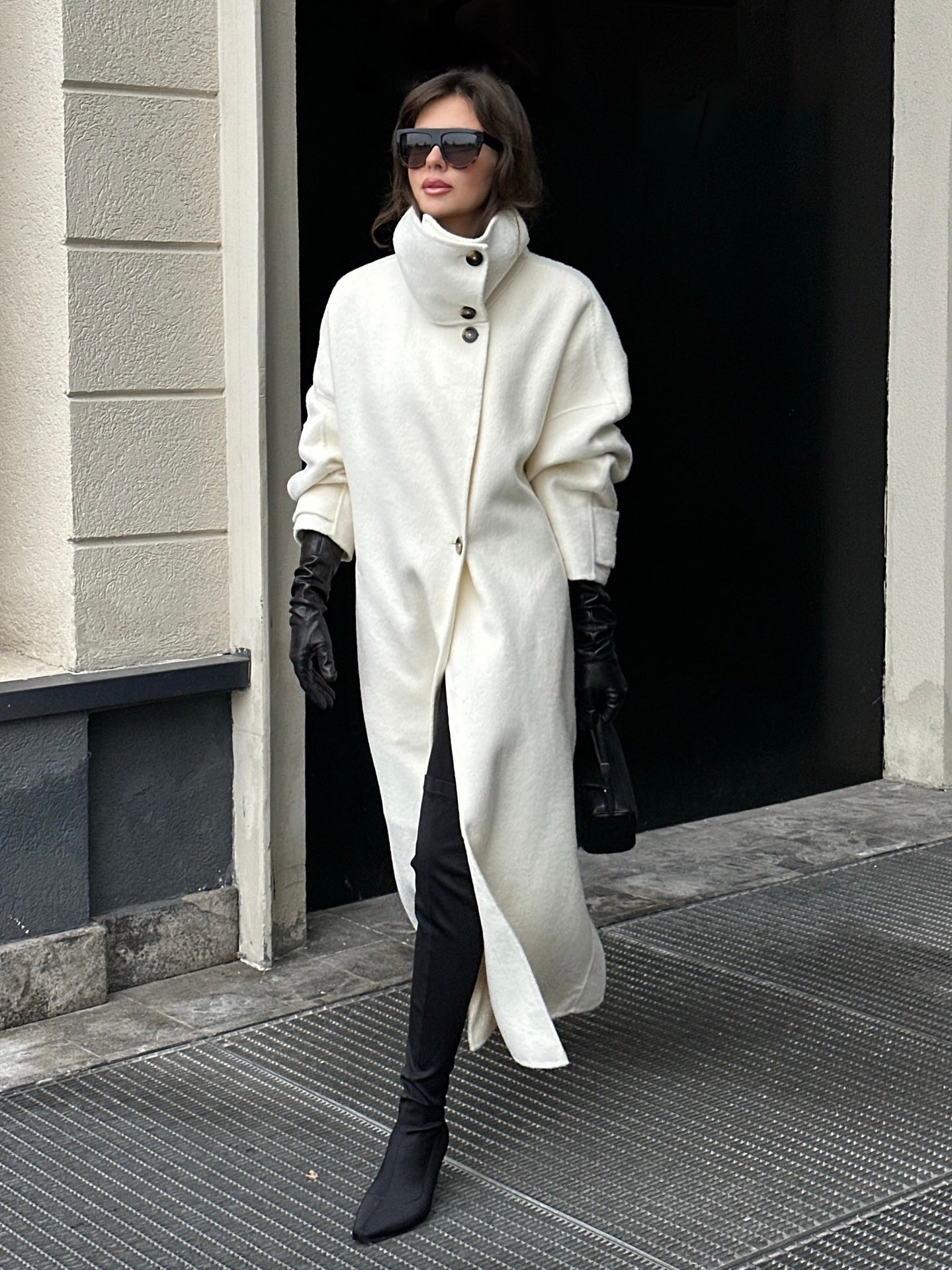 Amaya | Elegant High-Neck Long Coat