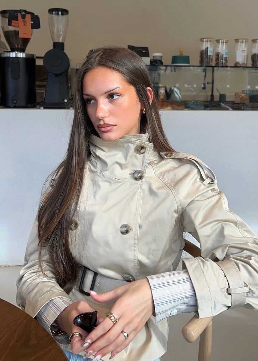 High-Neck Belted Trench Coat | Isabelle