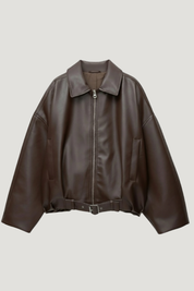 Mary | Women's Black Faux Leather Oversized Shirt Jacket