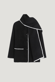 Nellie | Black Wool Cape Coat with Contrast Trim
