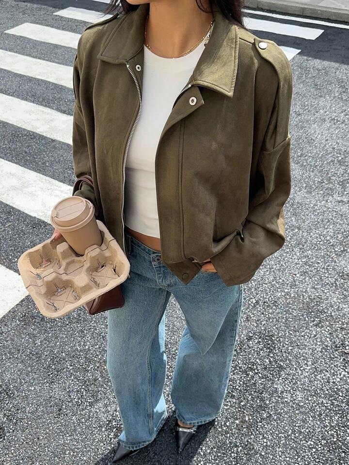 Lara | Suede Bomber Jacket