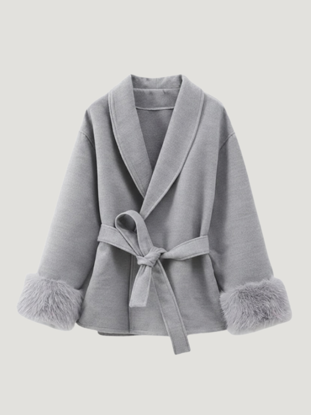 Celine | Belted Coat with Faux Fur Cuffs