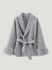Celine | Belted Coat with Faux Fur Cuffs