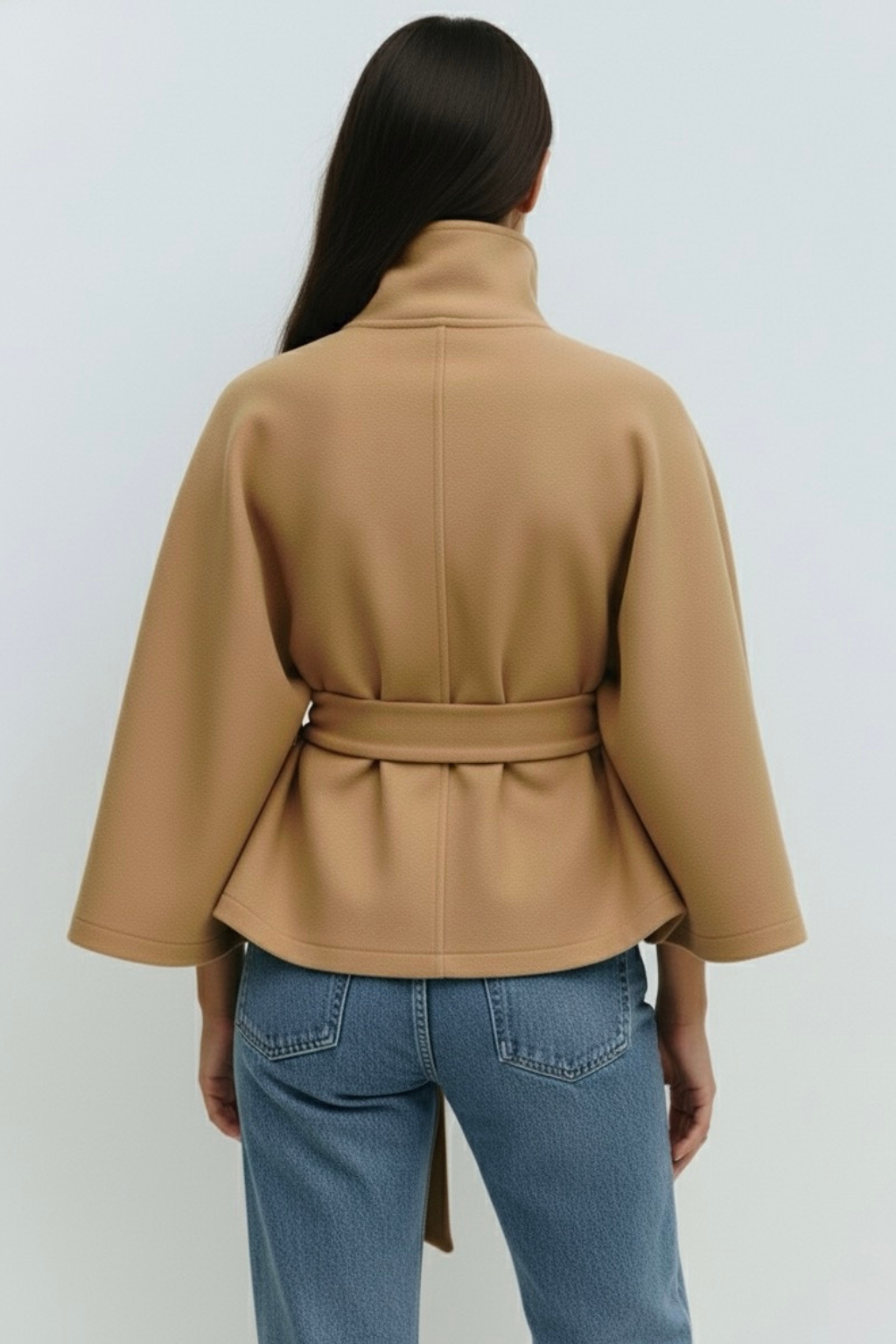 Chloe | High-Neck Belted Cape Jacket
