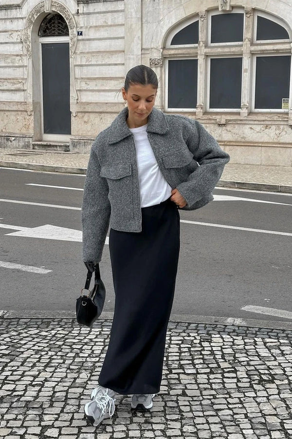 Sophie | Grey Wool Blend Cropped Jacket