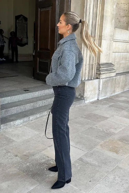 Sophie | Grey Wool Blend Cropped Jacket