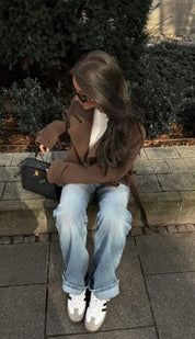 Camille | Brown Wool Blend Cropped Trench Jacket