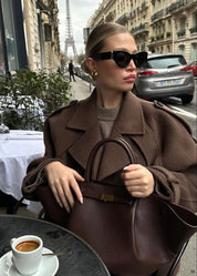 Camille | Brown Wool Blend Cropped Trench Jacket