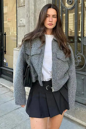 Sophie | Grey Wool Blend Cropped Jacket