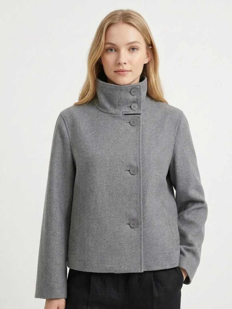 Martha | High-Neck Buttoned Pea Coat