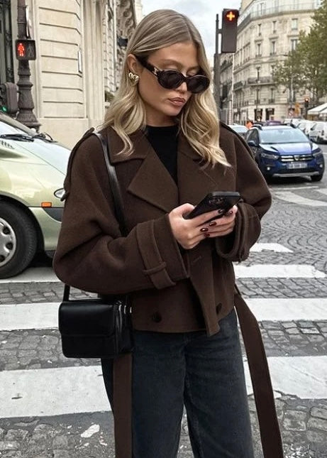 Camille | Veste trench courte marron mélangé