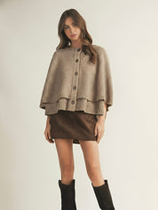 Blake | Wool-Blend Button-Up Cape Sweater