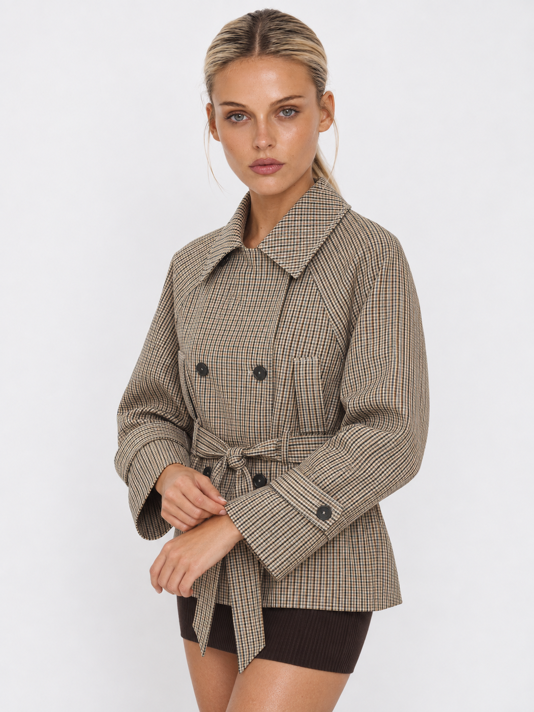 Bruyère Karierte Trenchjacke mit Gürtel