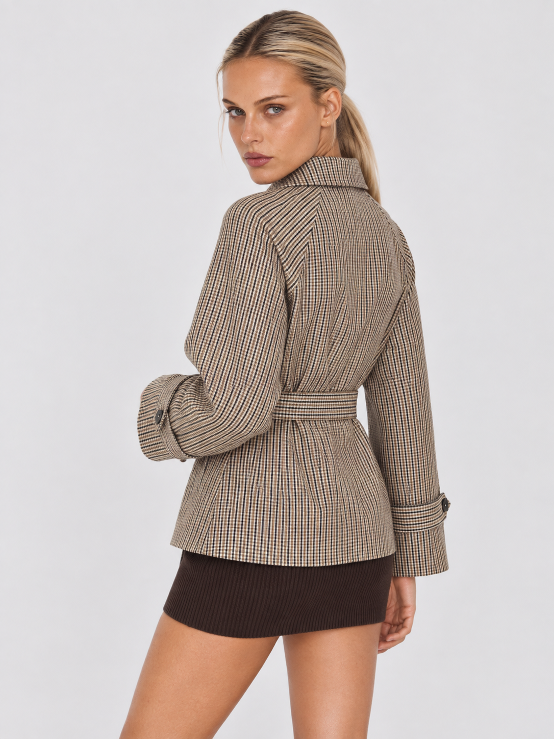 Bruyère Karierte Trenchjacke mit Gürtel