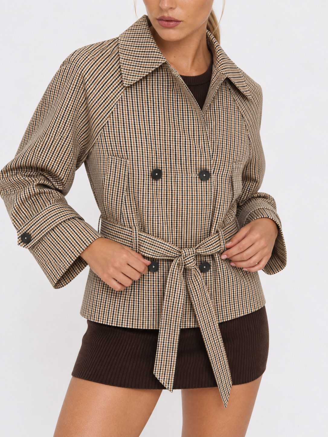 Bruyère Karierte Trenchjacke mit Gürtel