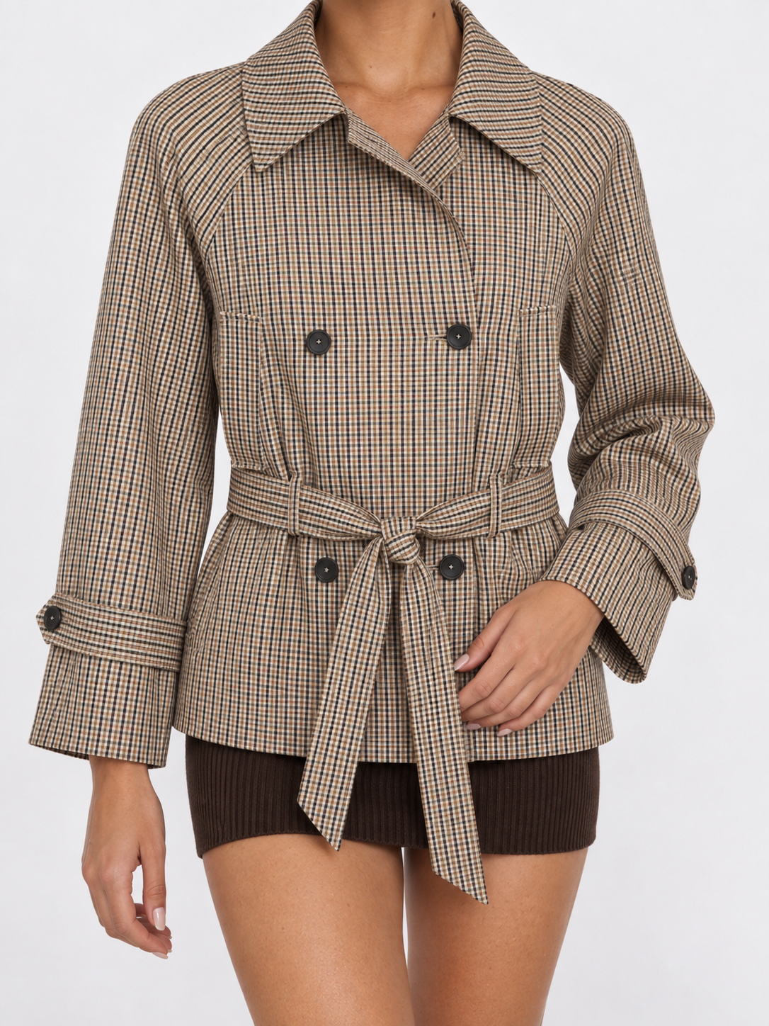 Bruyère Karierte Trenchjacke mit Gürtel