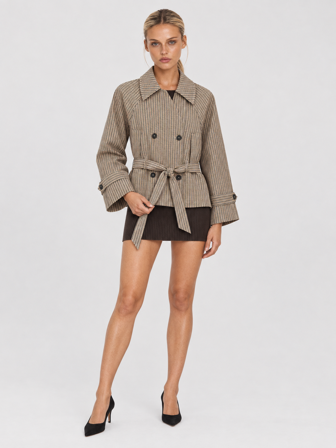 Bruyère Karierte Trenchjacke mit Gürtel