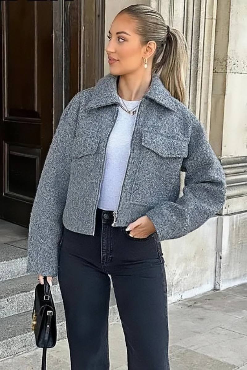 Sophie | Grey Wool Blend Cropped Jacket