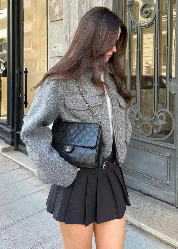 Sophie | Grey Wool Blend Cropped Jacket