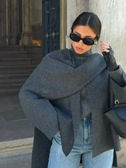 Iris Cape-Mantel mit Wasserfallausschnitt für Damen - Dunkelgrau