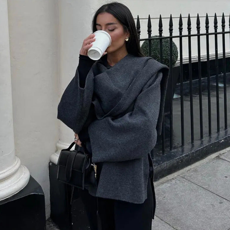 Iris Cape-Mantel mit Wasserfallausschnitt für Damen - Dunkelgrau