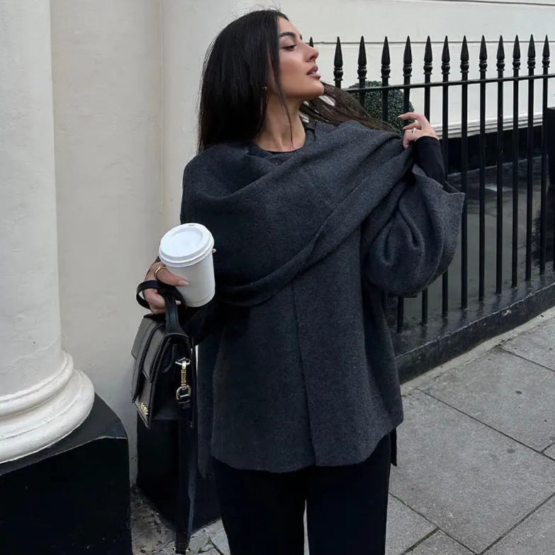 Iris Cape-Mantel mit Wasserfallausschnitt für Damen - Dunkelgrau