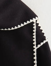 Nellie | Black Wool Cape Coat with Contrast Trim