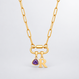 Cecilia Initial & Birthstone Lock Necklace