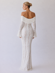 Fleur | Maxikleid mit Spitzenbesatz und schulterfreiem Schnitt