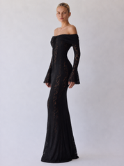 Fleur | Maxikleid mit Spitzenbesatz und schulterfreiem Schnitt