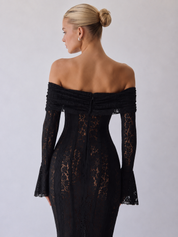 Fleur | Maxikleid mit Spitzenbesatz und schulterfreiem Schnitt