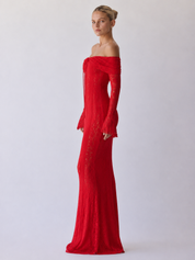 Fleur | Maxikleid mit Spitzenbesatz und schulterfreiem Schnitt