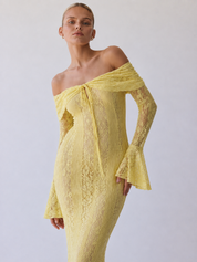 Fleur | Maxikleid mit Spitzenbesatz und schulterfreiem Schnitt