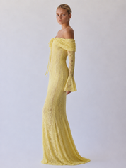 Fleur | Maxikleid mit Spitzenbesatz und schulterfreiem Schnitt
