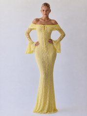Fleur | Maxikleid mit Spitzenbesatz und schulterfreiem Schnitt