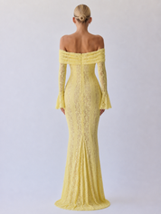 Fleur | Maxikleid mit Spitzenbesatz und schulterfreiem Schnitt