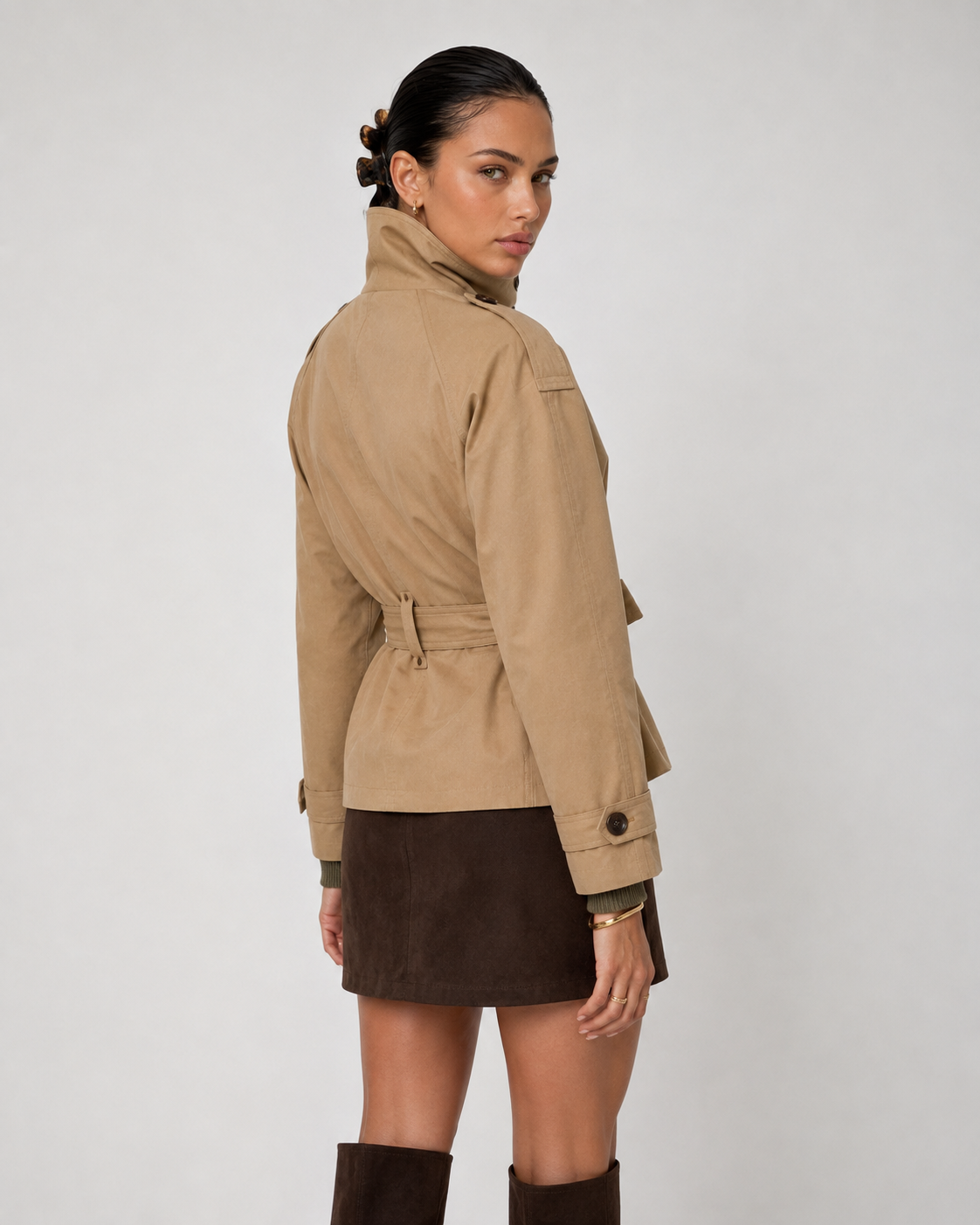Cath kurzer Trenchcoat mit Gürtel – Khaki