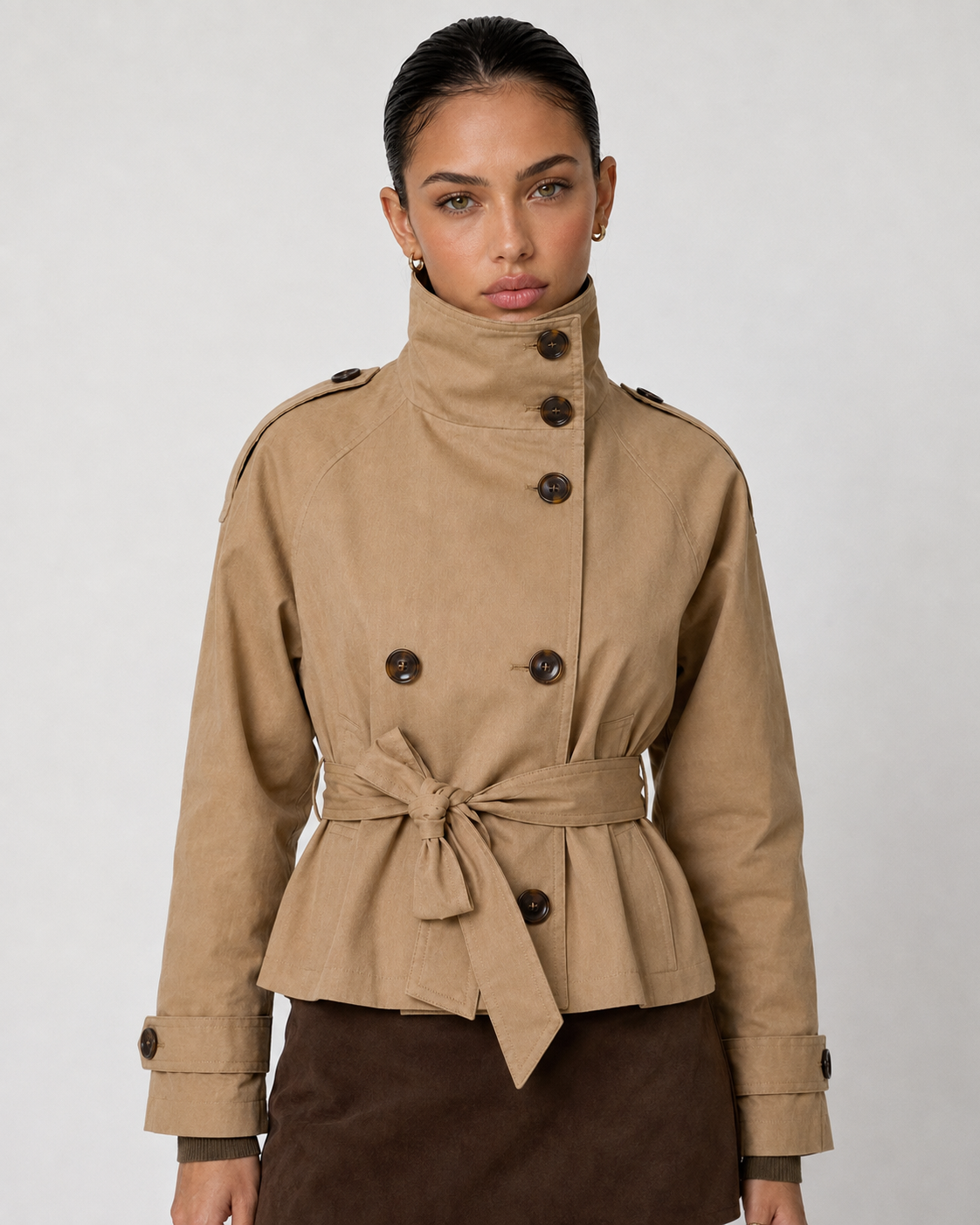 Cath kurzer Trenchcoat mit Gürtel – Khaki