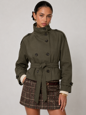 Cath Short Belted Trench Coat - Army Green