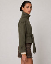 Cath Short Belted Trench Coat - Army Green