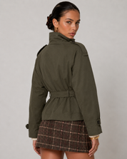 Cath Short Belted Trench Coat - Army Green
