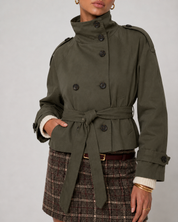 Cath Short Belted Trench Coat - Army Green