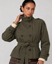 Cath Short Belted Trench Coat - Army Green