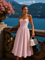 Houx Structured Bustier A-Line Midi Dress - Pink