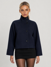 Martha High-Neck Buttoned Pea Coat - Navy