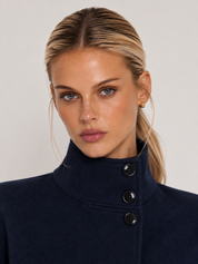 Martha High-Neck Buttoned Pea Coat - Navy