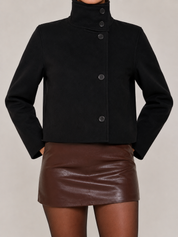 Martha High-Neck Buttoned Pea Coat - Black
