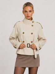 Trench-coat ceinturé Isabelle à col montant – abricot