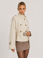 Trench-coat ceinturé Isabelle à col montant – abricot